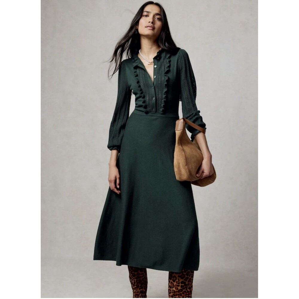 BODEN Green Winifred Frilled Knitted Dress Size 14